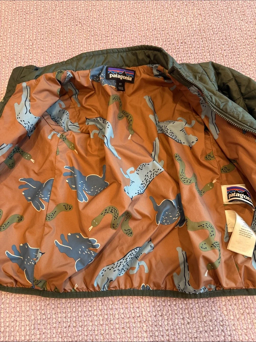 Patagonia Kids Olive Green Quilted Puffer Jacket